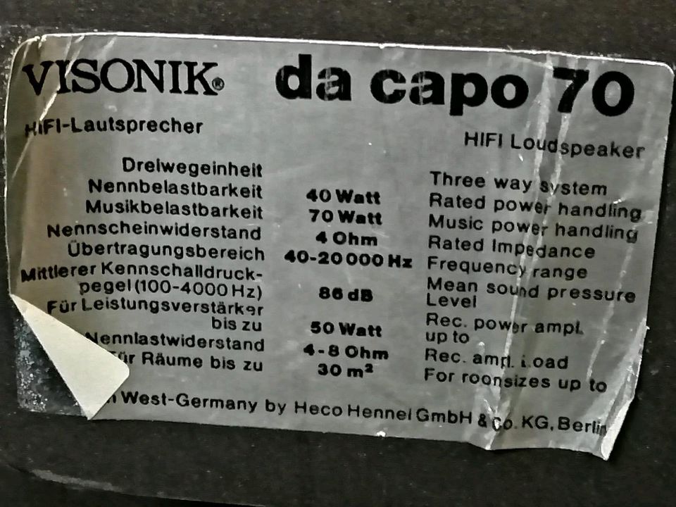 VISONIK da Capo 70, 2 Lautsprecher/Boxen!!!