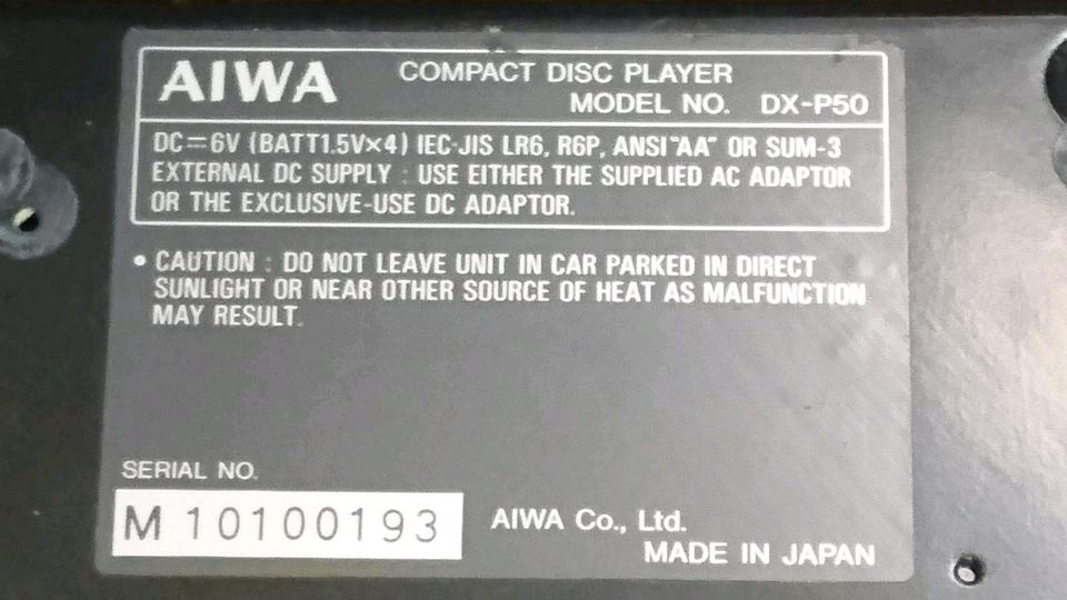 AIWA DX-P50, Compact Disc Player/Discman, OHNE Adapter!!