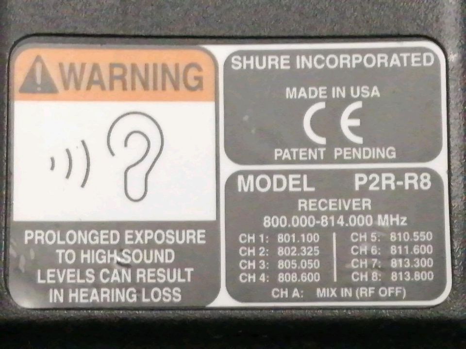 SHURE P2R-R8 Empfänger + Kopfhörer PAT. NO. 488.460  XXXXXXXX