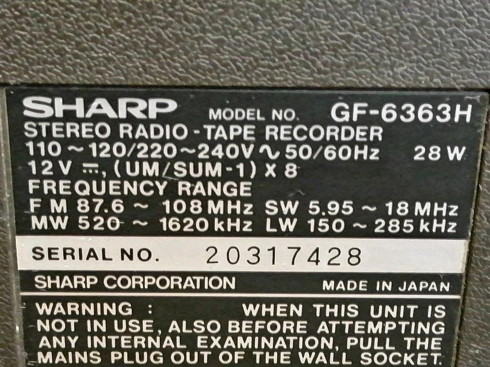 SHARP GF-6363H, Radio-Cassetten-Recorder