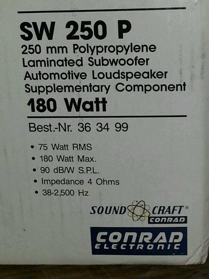 SOUND CRAFT by CONRAD SW 250 P; Lautsprecher mit OVP, 180 Watt