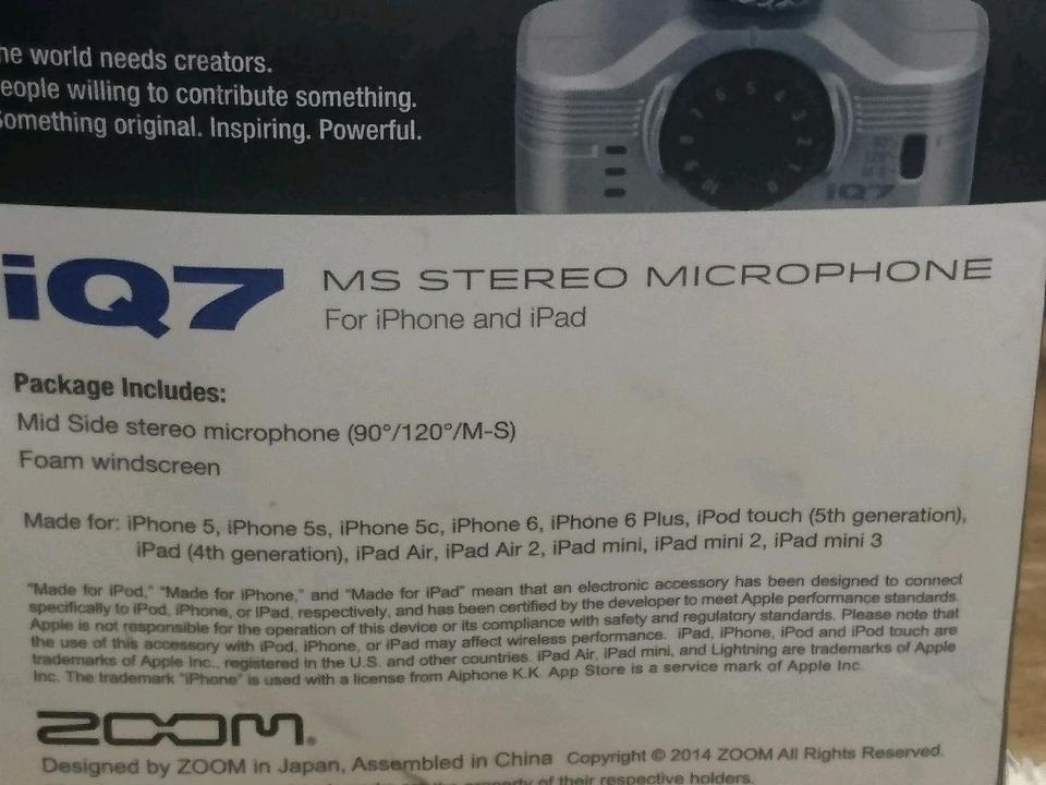 IQ7 ZOOM Ms Stereo-Mikrofon für IPhone und IPad!! Neu & OVP!!