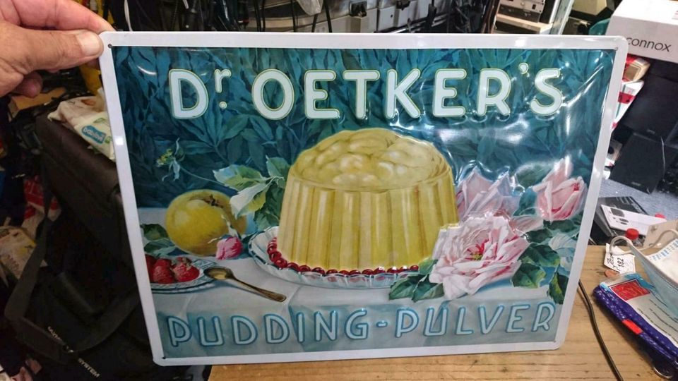 BLECHSCHILD "Dr. Oetker's Pudding-Pulver"