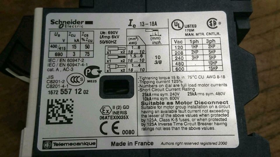 1x SCHNEIDER ELECTRIC GV2ME203, Motorschutzschalter, NEU & OVP