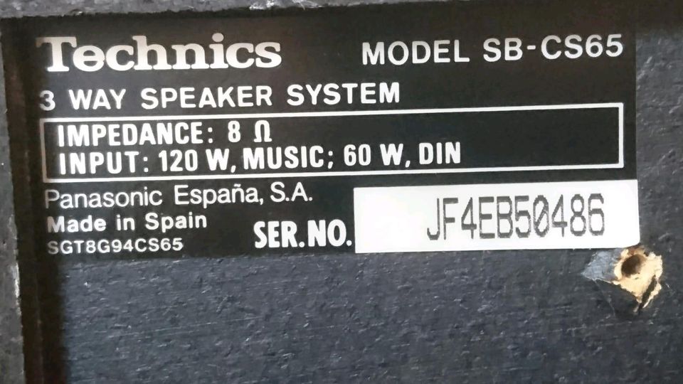 2 TECHNICS SB-CS65, 3 Way Speaker System, OHNE Schutzgitter!! 120 € VB Versand möglich