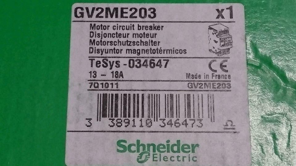 1x SCHNEIDER ELECTRIC GV2ME203, Motorschutzschalter, NEU & OVP