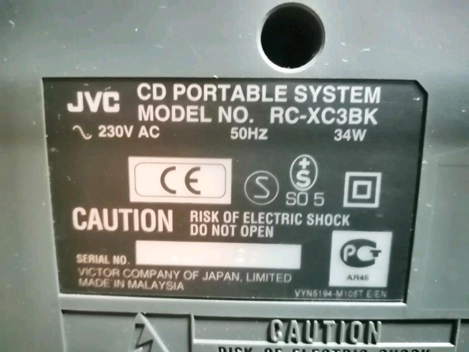 JVC RC-XC3BK, CD Portable System, DEFEKT!!