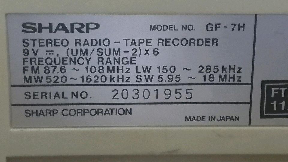 SHARP GF-7H, Radio-Cassettenrecorder, etwas DEFEKT!!!