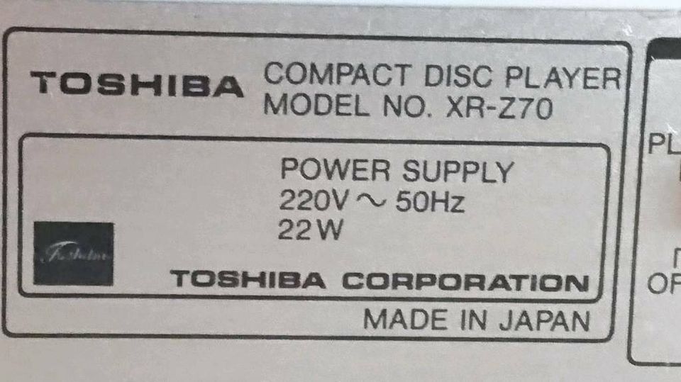 TOSHIBA XR-Z70, CD-Player OHNE Fernbedienung! Selten!